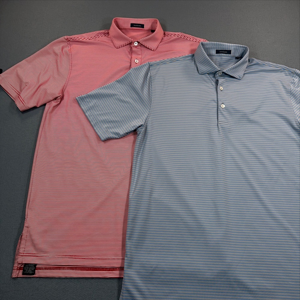 Turtleson Mens Performance Golf Polo Shirt Lot of 2 Striped Red Blue Size Medium